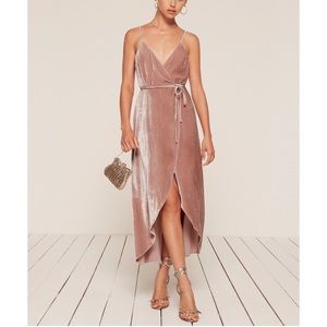 Reformation Anoush Velvet Silk Wrap Midi Dress